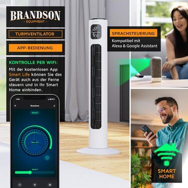 Вентилятор торгової марки Brandson ECO з DC-двигуном: тихий, 12 швидкостей, таймер, пульт ДУ, енергозберігаючий (перламутрово-білий)