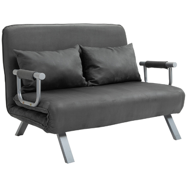 HOMCOM 2-Seater Sleeper Sofa with Armrest 65x69x80cm 3-in-1 Sleeper Chair, Guest Bed, Foldable Mattress, Faux Velvet, Gray | Aosom