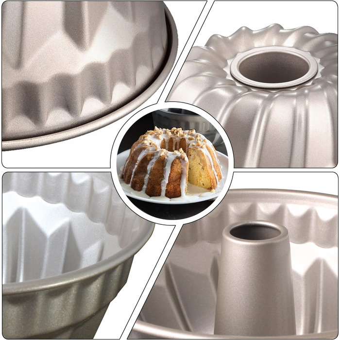 Форма для кексів Гугельхупф з антипригарним покриттям, 17,8 см, сумісна з Instant Pot, міцна гофрована трубка, золотиста форма для кексів Гугельхупф для випікання