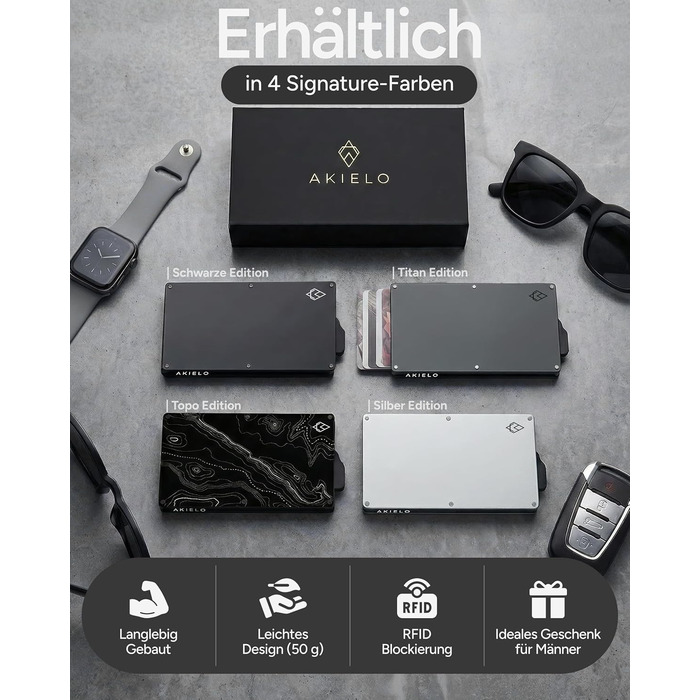 Кластинка для карт з RFID захистом та подарунковою коробкою – Мінімалістичний гаманець для чоловіків – Компактний аксесуар та захист від безконтактної оплати (Alpha Collection) 03. Titan Edition
