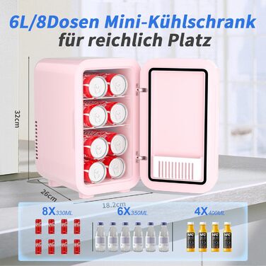 YASHE Mini Fridge - 6 Liter / 8 Cans - Portable Thermoelectric Cooler - Pink