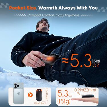 Електричний гріє для рук 2 шт., 12000 мАг, з магнітною двосторонньою системою підігріву та цифровим індикатором температури та заряду батареї, для відпочинку на природі/кемпінгу, чорний