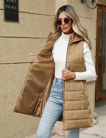 Дамський пуховик Yuongirl, довгий, з капюшоном, теплий, для осені/зими, розмір XXL (Хакі)