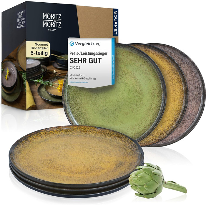 Набір посуду Moritz & Moritz VIDA на 12 осіб (36 предметів) - сучасний сервіз з порцеляни, стійкий до подряпин, для мікрохвильової печі та посудомийної машини, обідній сервіз, тарілки (6 шт.)