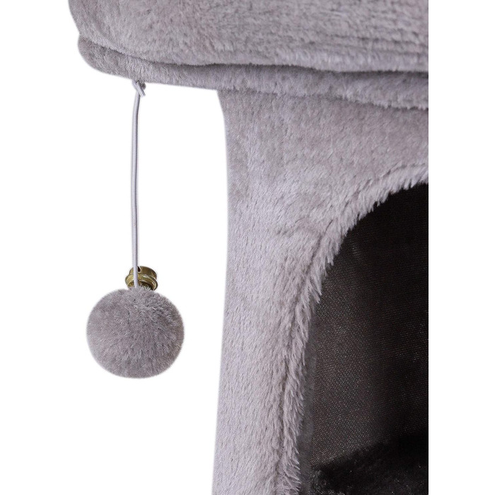 Lionto Scratching Post for Cats with Cave & 2 Plush Balls including Bell, Height 60 cm, Cat Tree with Robust Sisal Rope & Soft Plush, Cozy Lying Area, for Small & Large Cats, Light Grey