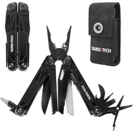 Мультитул Swiss+Tech 16-в-1: мультиінструмент з ножем, пилкою, плоскогубцями та ін. для кемпінгу та ремонту, з чохлом