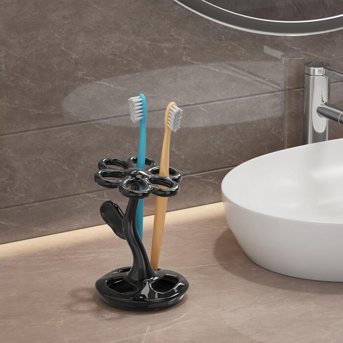 Тримач для зубних щіток та пензлів з кераміки, 6 відділень, сріблястий (чорний)