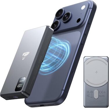 Портативний зарядний акумулятор Powerbank з MagSafe, 5000mAh, 20W PD, 15W Wireless, USB-C, для iPhone, AirPods (Сірий)