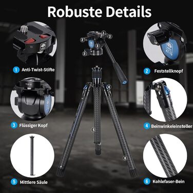 Штатив SIRUI Traveler X Carbon з Fluid-головкою та Quick-Twist системою для Arca Swiss, Ultraleichtes Reisestativ для DSLR/Відеозйомки, реверсивна центральна колона, 0.95kg