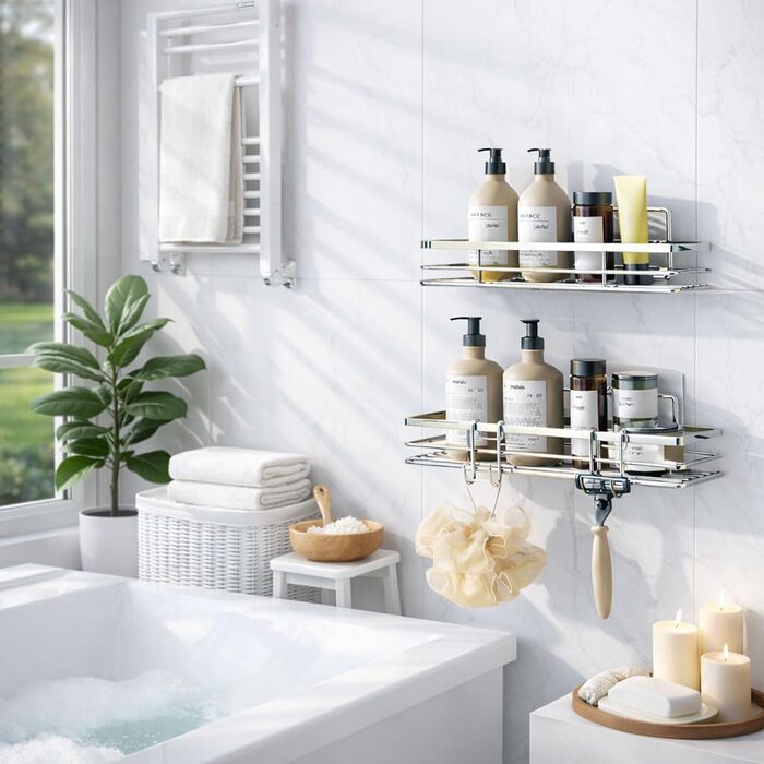 Підставка для душу без свердління 2 шт. з нержавіючої сталі SUS304, полиця для ванної кімнати, клейка