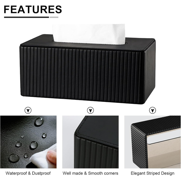 Стильна коробочка для серветок KingFOM з PU шкіри (чорна, прямокутна) – для вітальні, ванної кімнати та офісу