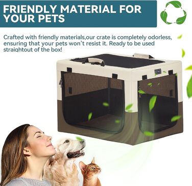 Клітка для собак Petsfit, складана, для середніх та маленьких собак, для дому, транспортування, з регульованим дизайном, з міцними сітчастими вікнами та м'якою підстилкою (61 x 46 x 43 см, колір кава)