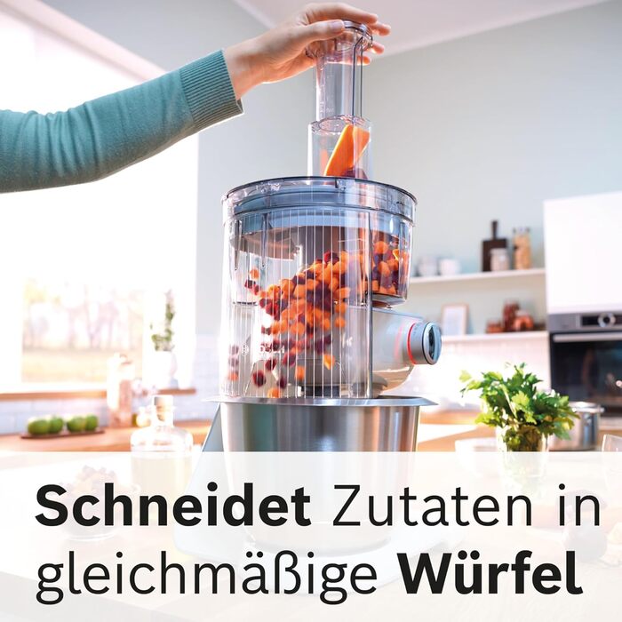 Bosch Kitchen Machine Series 4 MUM54251, 3.9 L Bowl, 1.25 L Mixer, Meat Grinder, Citrus Press, Dicer, Dough Hook, Beater, Whisk, Continuous Slicer, 3 Discs, 900 W, White/Silver