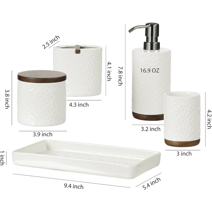 Набір аксесуарів для ванної кімнати Motifeur, 5 шт. (кераміка та дерево)