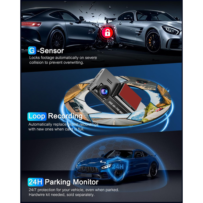 Відеореєстратор у машину 4K+1080P з CPL фільтром, 360°, WiFi, IPS 3.69