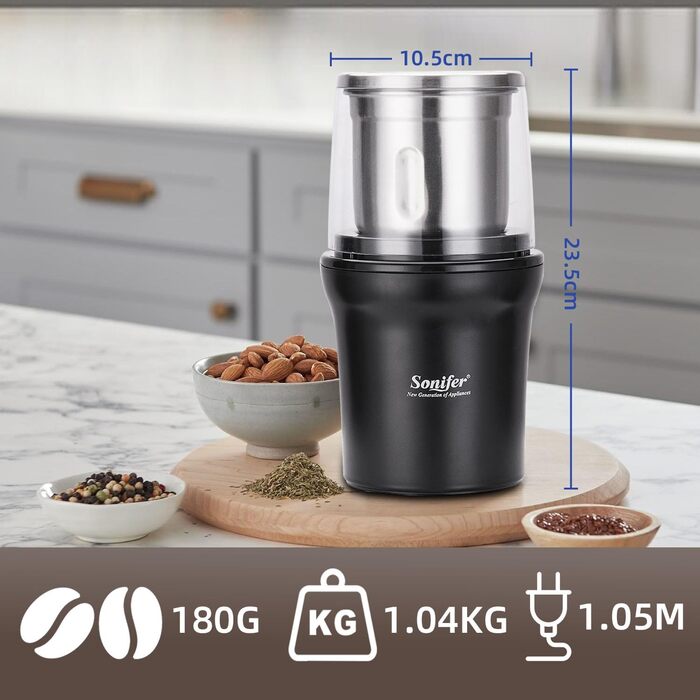 Electric Spice Grinder Coffee Grinder 100g Capacity 300W Power Removable Stainless Steel Container for Grinding Coffee Beans, Nuts, Spices, Grains, and Herbs
