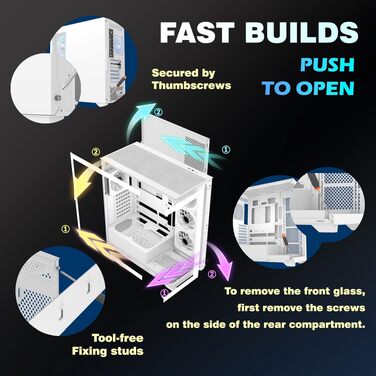 Ігровий корпус для ПК ANSAITE ATX Mid-Tower, 6 ARGB PWM вентиляторів, панорамне загартоване скло, підтримка радіатора 360мм, USB Type-C, Чорний