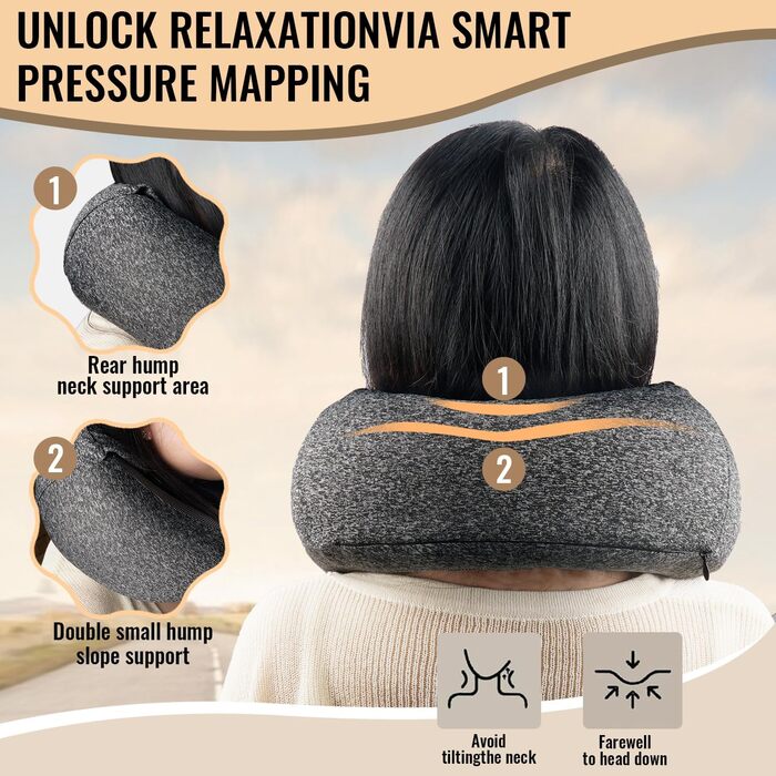 Подушка для шиї в літак з капюшоном, Memory Foam, для подорожей, офісу, авто. Зручно розкладається та зберігається.