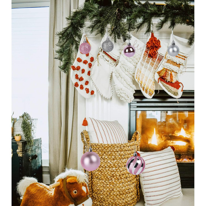 Набір прикрас для ялинки Agoer 100 шт. - блакитні, рожеві та срібні кульки з блискітками, пластик