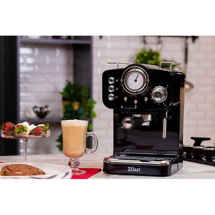 Zilan Espresso Machine with Milk Frother | Semi-Automatic Espresso Machine | Cappuccino Machine | Portafilter Coffee Machine | 1.25 L Water Tank | 15 bar | Retro Design