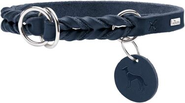 HUNTER Dressurhalsung SOLID EDUCATION: Нашийник для конкурного верхового лицемірювання, міцне шкіряне плетіння, з кільцем-остановкою, Made in Germany, темно-синій, розмір M-L