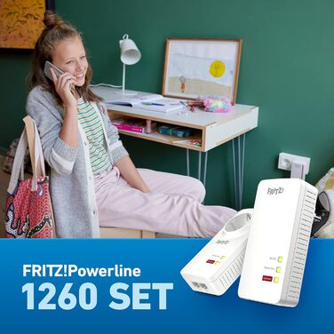 Набір FRITZ!Powerline 1260/1220 WLAN: точка доступу Wi-Fi, для медіа та NAS, 1200 Мбіт/с