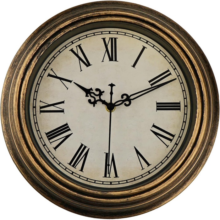 DIYZON Round Classic Wall Clock, Silent No Ticking, 40 cm High-Quality Quartz Vintage Clock, Large Numbers Retro Decorative Clock, Battery Operated, Easy to Read for Home, Kitchen, Dining Room (Gold, 25CM)