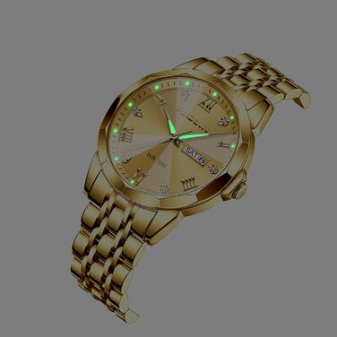 Годинник чоловічий PINDOWS Luxus: кварцовий аналоговий годинник з датою, великим циферблатом, водостійкий, модний, бізнес-стиль. Елегантний двоколірний годинник з нержавіючої сталі з підсвічуванням календаря (De650n4: золотий браслет, золотий циферблат)