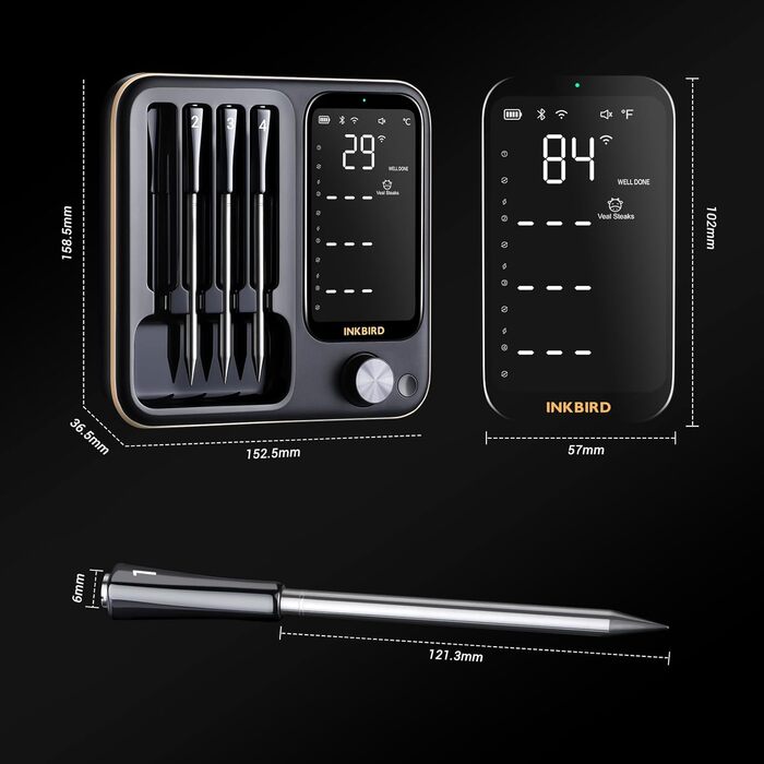 Inkbird INT-14-BW Wireless Meat Thermometer, Smart Grill Thermometer WIFI 2.4G and Bluetooth 5.4 Signal 91m, Oven Thermometer Thermometer for Oven, Grill, Smoker, Rotisserie, Air Fryer Oven