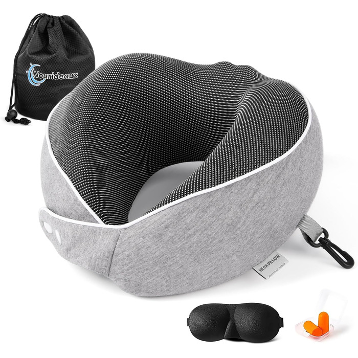 Подушка для шиї в дорозі: зручна подушка-шия для подорожей літаком, автомобілем та потягом (сіра)