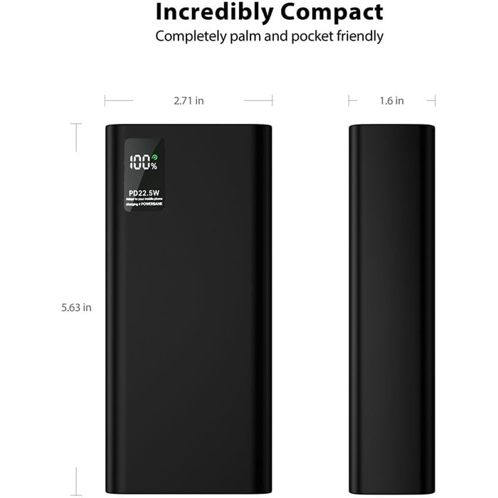 Портативний Пауербанк 60000 mAh з кабелем, зовнішній акумулятор QC3.0 22.5W PD 20W, 2 входи та 5 виходів для телефону, камери, планшета тощо