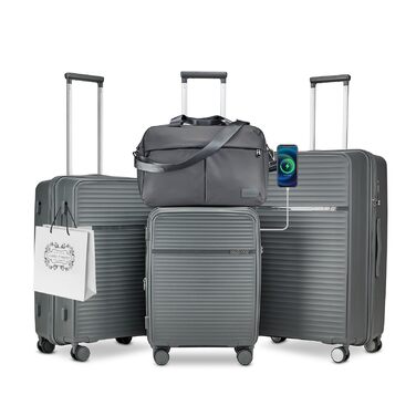 Набір валіз Joyway 4 шт. з жорстким корпусом та TSA-замком, розширюваний. Чорний, сірий.