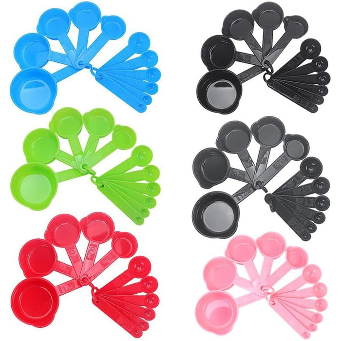 Measuring cup and spoon set, 11-piece plastic measuring cup and spoon set for dry and liquid ingredients, 5 measuring cups and 6 measuring spoon set for kids for cooking and baking, color: Green