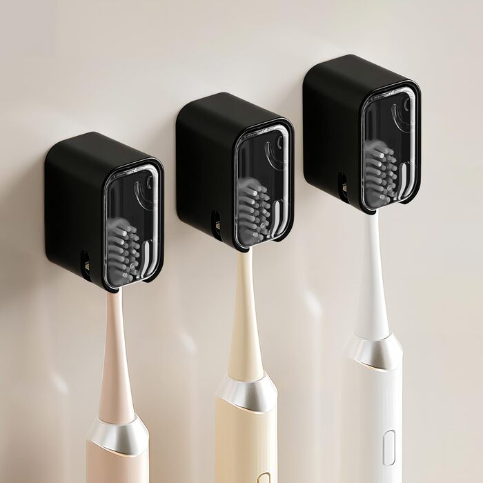 Настінний тримач для зубних щіток, для ванної кімнати, міцний самоклеючий органайзер для зубних щіток з кришкою, сірий (2 шт) та чорний (3 шт)