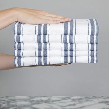Sticky Toffee Striped Dishcloths 100% Cotton | 5-Piece Set | 50 x 70 cm | Blue Stripes | Absorbent Restaurant Bar Glass Dishcloths