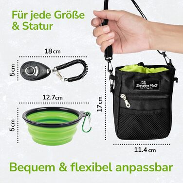 Сумка для ласощів для собак велика, з мискою, кликером, диспенсером для відходів та кишенькою для телефону, 3 способи носіння, ідеальна сумка для дресирування собак