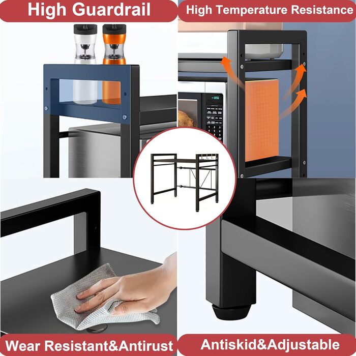 Полиця для мікрохвильової печі розширювана з 6 гачками та дощечкою для нарізання. Органайзер для кухні, 2-рівнева полиця