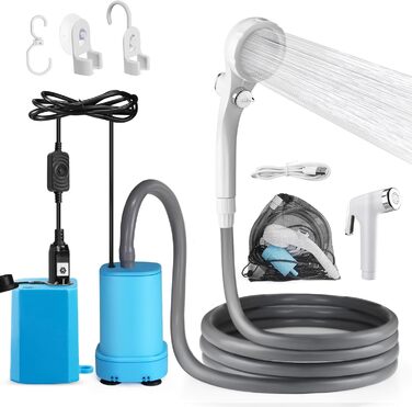 AUTOPkio Camping Shower with Battery, 12V 24V Portable Outdoor Camp Shower Set 4500mAh Rechargeable with Pump for RV, Travel, Car Washing