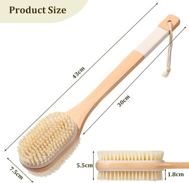 Щітка для спини з довгою ручкою, 43 см: для душу, ванни, видалення відмерлої шкіри, целюліту, покращення лімфодренажу