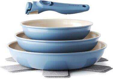 Redchef Ceramic Nonstick Pan Set - 6 Piece Induction Cookware Set (20, 24, 28 cm) - Blue