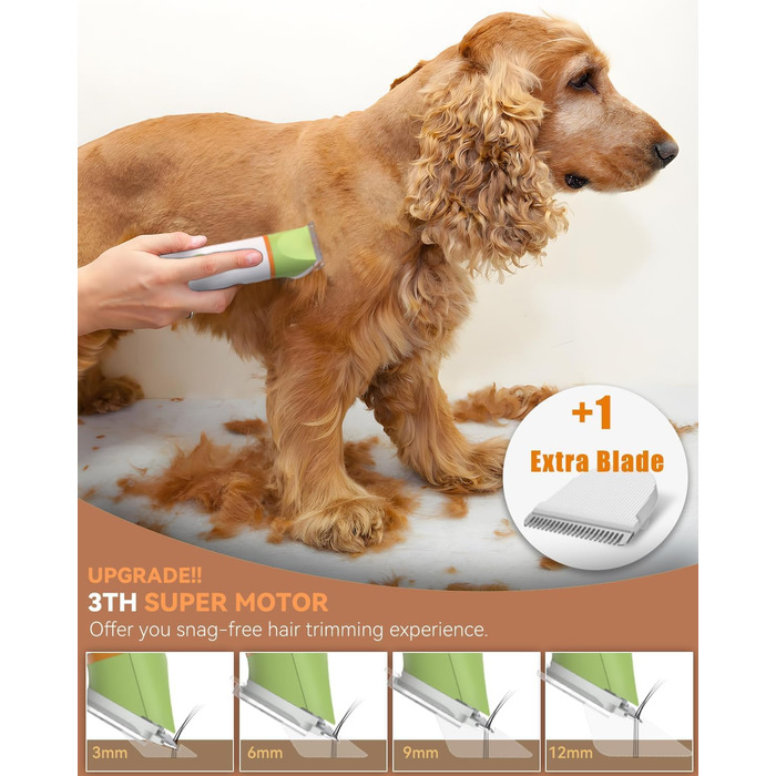 Набір для стрижки собак та котів Leise: акумуляторний тример з 4 насадками, водонепроникний (IPX7), для тіла, мордочки, вух та лап