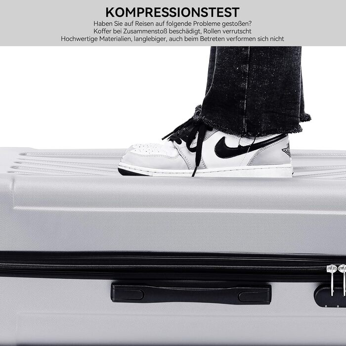 Чохол-валіза Beibye з кодовим замком, 4 колеса, набір валіз (сріблястий) 55/66/76 см