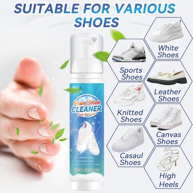 White Shoe Cleaner, 6.76 Oz Shoe Cleaner Kit with Brush and Towel, sneaker cleaner works on Leather, Knit, Canvas, Suede, PU