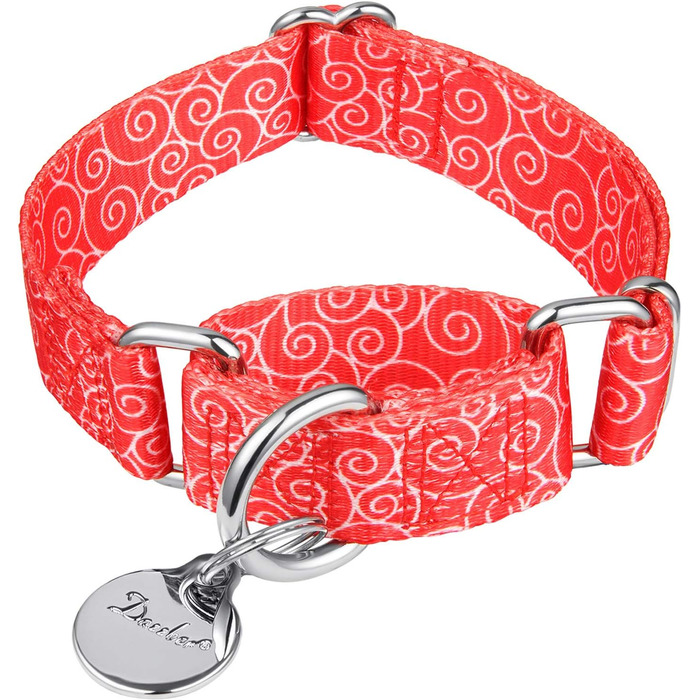 Нашийник для собак Dazzber Martingale, проти тяги, анти-втеча, міцний, середній та великий розмір, регульований 43.2-63.3 см, колір червоний