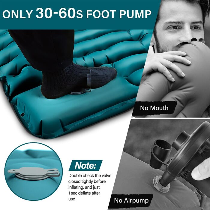 Yuzonc Self-Inflating Camping Mat with Foot Pump & Pillow - Compact & Lightweight Inflatable Sleeping Pad for Outdoor Use (Green & Blue)