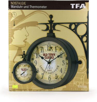 TFA Dostmann Nostalgia Wall Clock and Thermometer, Garden Clock, 60.3011, Outdoor Clock, Suitable for Outdoor Areas, Double-Sided, Antique Copper, L 270 x W 95 x H 295 mm
