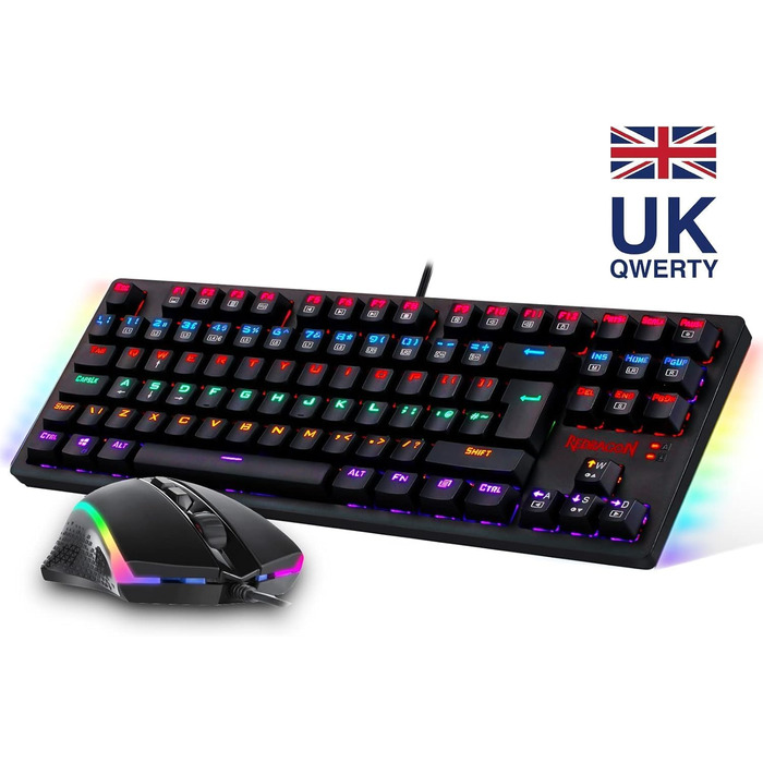 Redragon S113 Комбо Клавіатура та Миша для Ігор з Механічними Клавішами, RGB Підсвічуванням та Мишею 3200 DPI (Brown Switches) для ПК Windows QWERTY