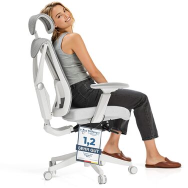 Офісний стіл Desktronic з регулюванням висоти та підтримкою попереку | Комп'ютерний стілець з широким м'яким сидінням (Сірий)