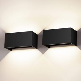 LED вуличні та внутрішні настінні світильники Cwycfw 2 шт. Регульований світловий потік, тепле біле світло 3000K, IP65, чорний колір