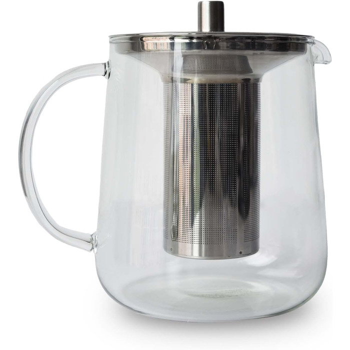 TEA BASE Glass Teapot 1L, Handcrafted Glass Teapot, Borosilicate Heat-Resistant, Removable Long Stainless Steel Infuser, High-Quality Lid, 3-Piece Set, for Loose Leaf Tea, for 4-8 Cups